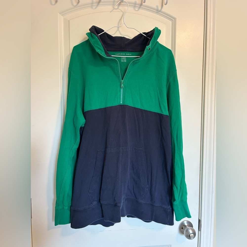 American Eagle 100% cotton Men's Green and Blue Zip-Up Sweater hoodie